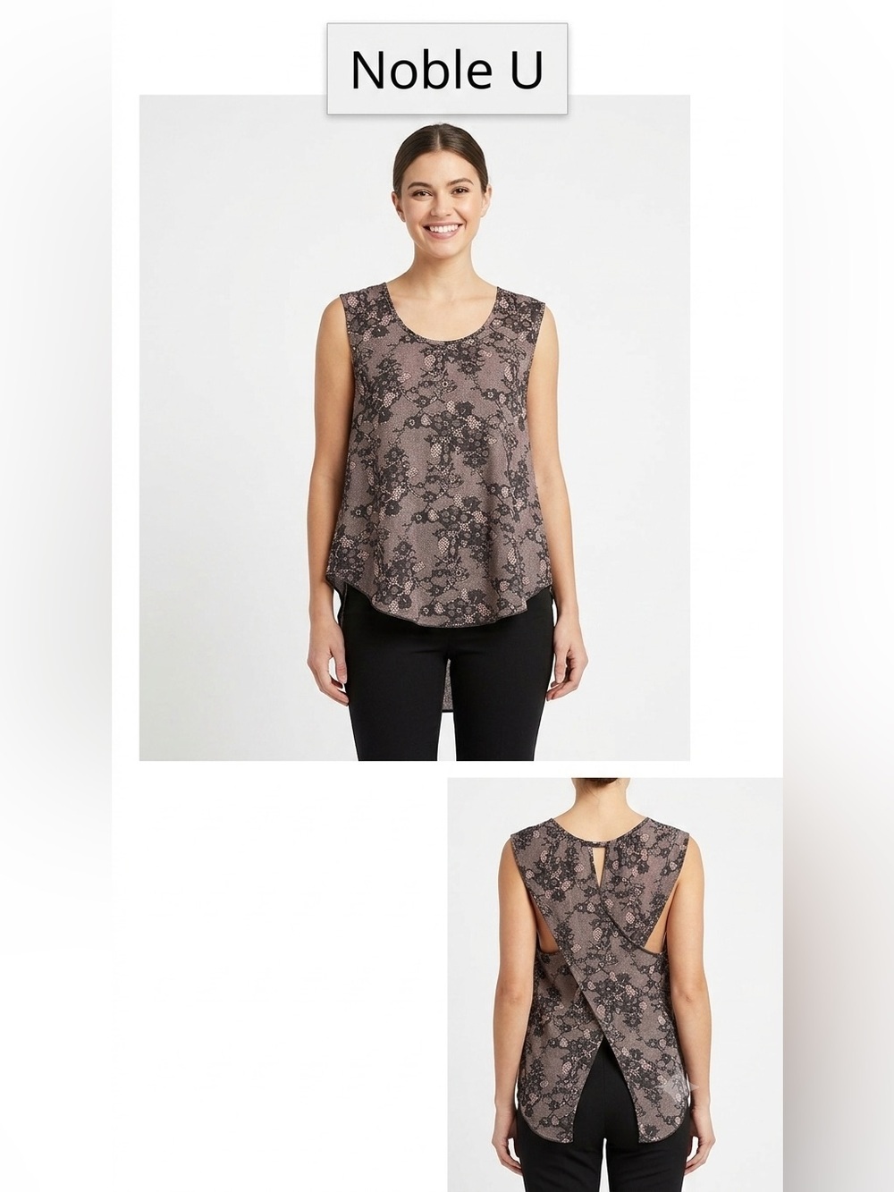 Noble U Peek a Boo Back Sleeveless Lace Print Blouse Medium